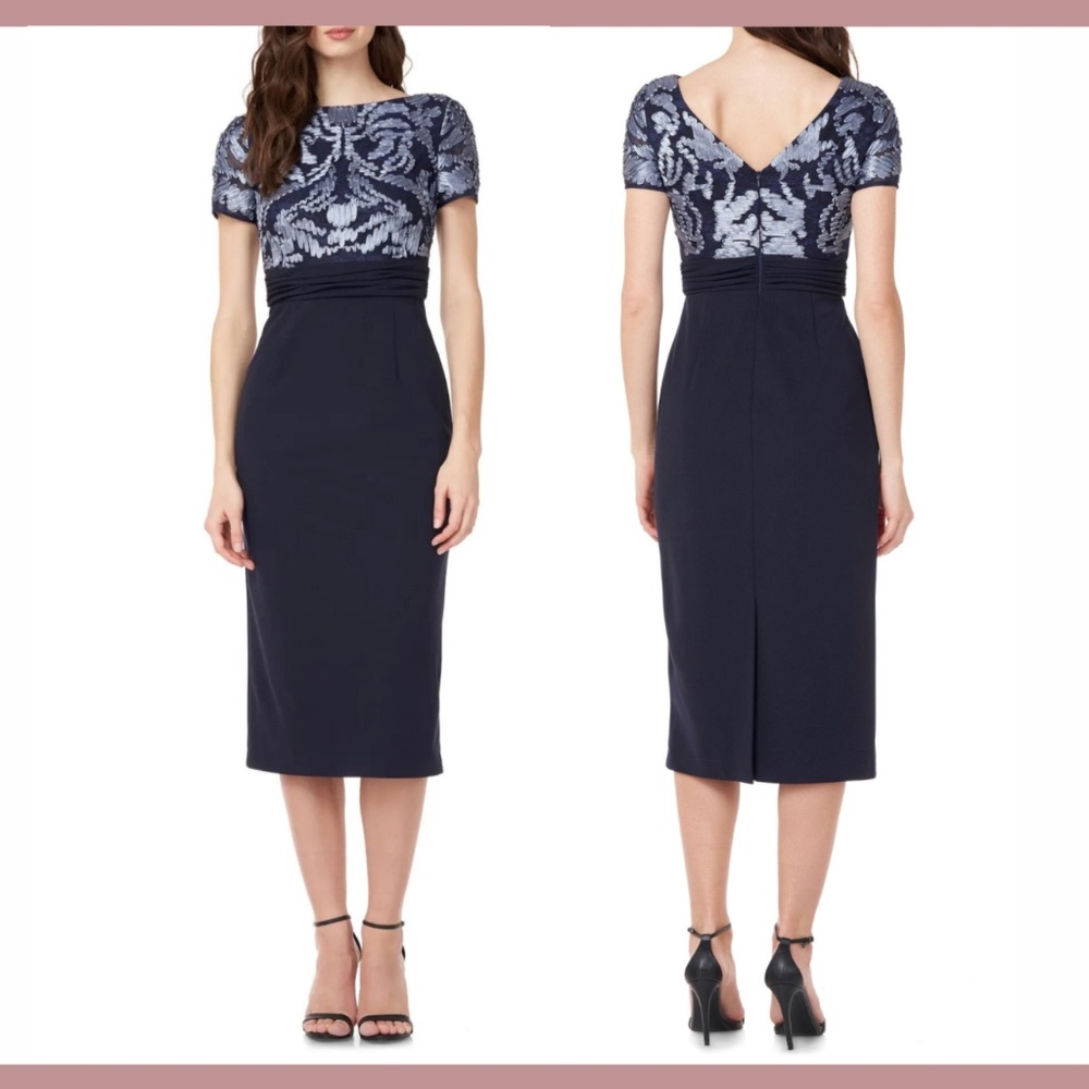 NEW JS COLLECTIONS [ 4 ] Mixed Media Soutache Midi Dress In‎ Navy
